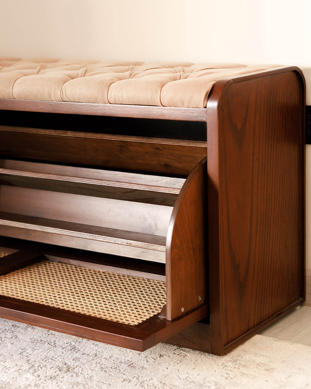 Banc de rangement à chaussures en rotin foncé