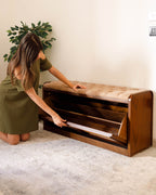 Banc de rangement à chaussures en rotin foncé