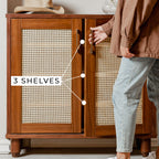 Rangement à chaussures en rotin et noyer