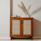 Rangement à chaussures en rotin et noyer