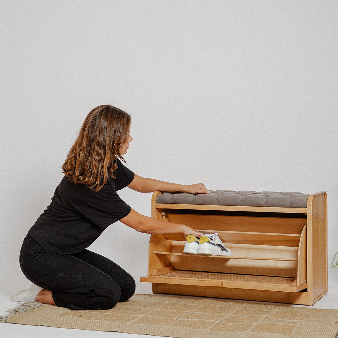 Banc de rangement à chaussures en rotin léger