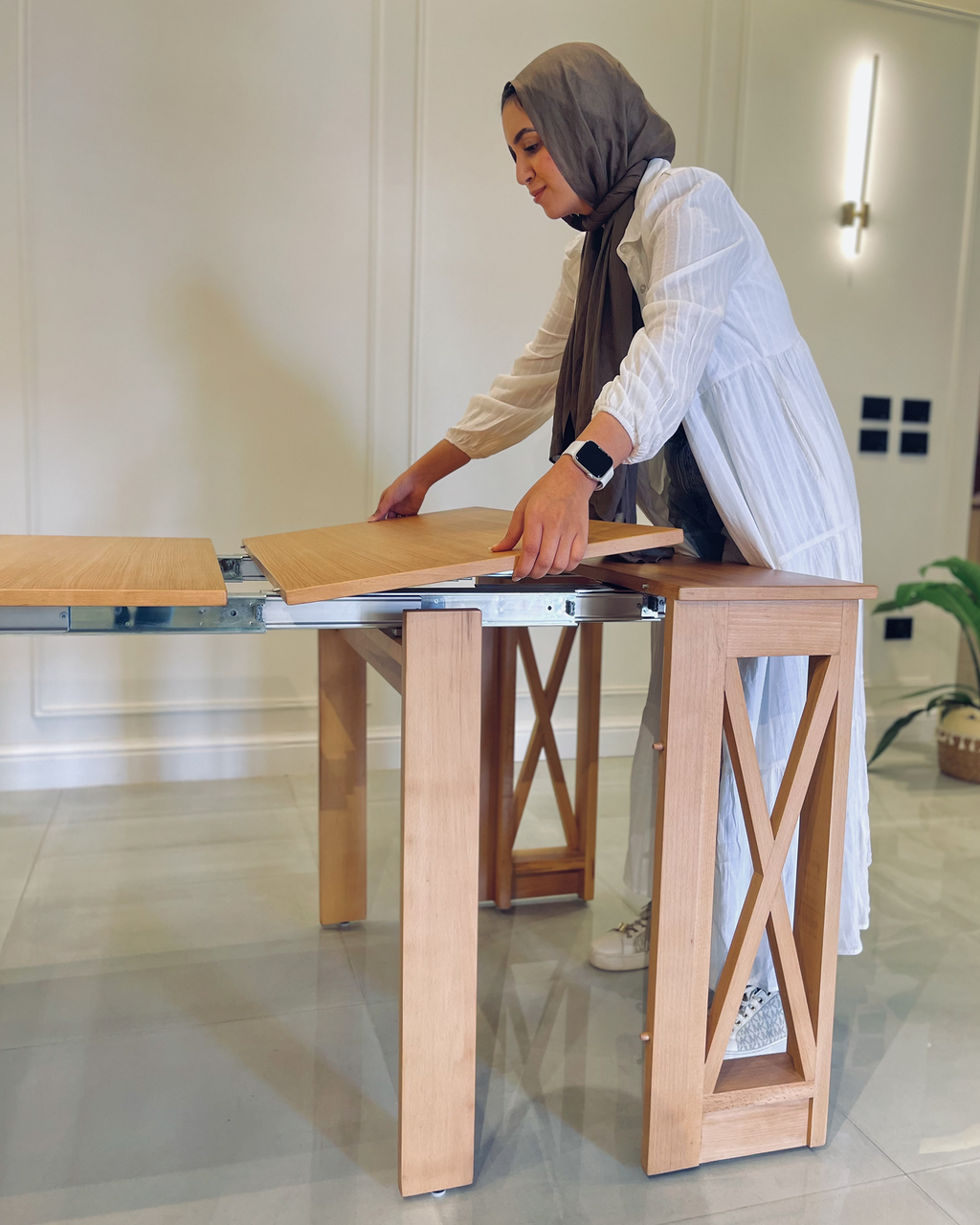 Table transformable en chêne