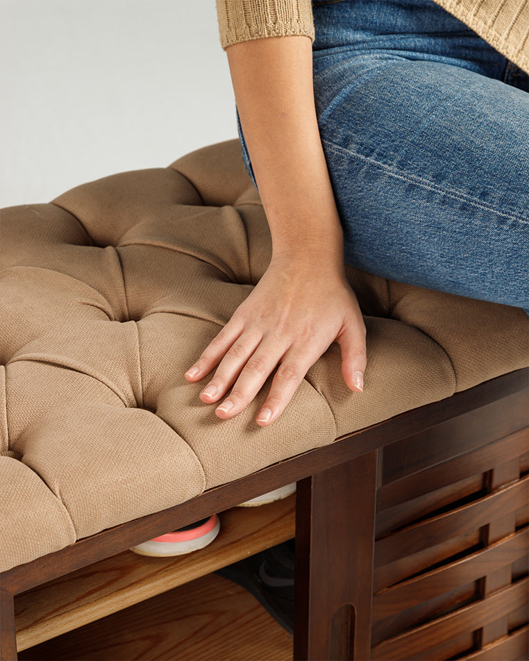Banc à chaussures coulissant en noyer